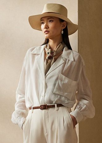 Camisas blancas de gasa de lino Ralph Lauren Roslin para mujer