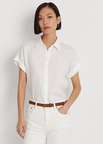 Camisas blancas de lino Ralph Lauren con mangas dolman para mujer