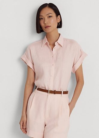 Camisas con mangas dolman de lino Ralph Lauren de mujer rosa
