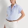 Camisas con mangas dolman de lino Ralph Lauren para mujer en color azul