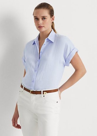 Camisas con mangas dolman de lino Ralph Lauren para mujer en color azul