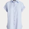 Camisas con mangas dolman de lino Ralph Lauren para mujer en color azul