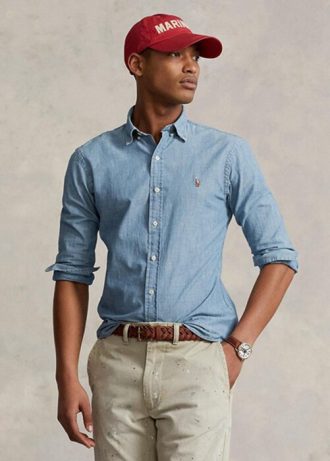 Camisas de cambray Ralph Lauren de corte entallado para hombre en azul
