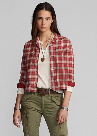 Camisas de campamento de jersey con estampado a cuadros Ralph Lauren para mujer en rojo Camisas de campamento de jersey con estampado a cuadros Ralph Lauren para mujer en rojo