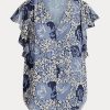 Camisas de georgette arrugadas con estampado floral de Ralph Lauren para mujer en azul Camisas de georgette arrugadas con estampado floral de Ralph Lauren para mujer en azul