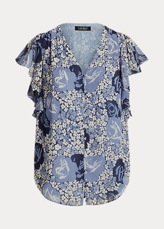 Camisas de georgette arrugadas con estampado floral de Ralph Lauren para mujer en azul Camisas de georgette arrugadas con estampado floral de Ralph Lauren para mujer en azul