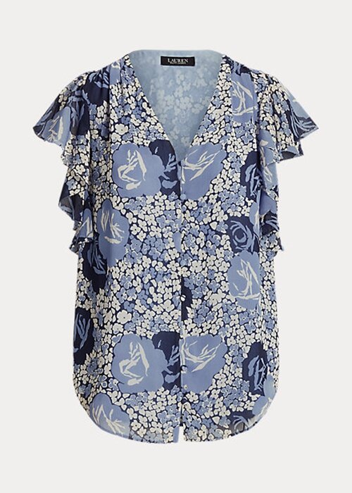 Camisas de georgette arrugadas con estampado floral de Ralph Lauren para mujer en azul Camisas de georgette arrugadas con estampado floral de Ralph Lauren para mujer en azul