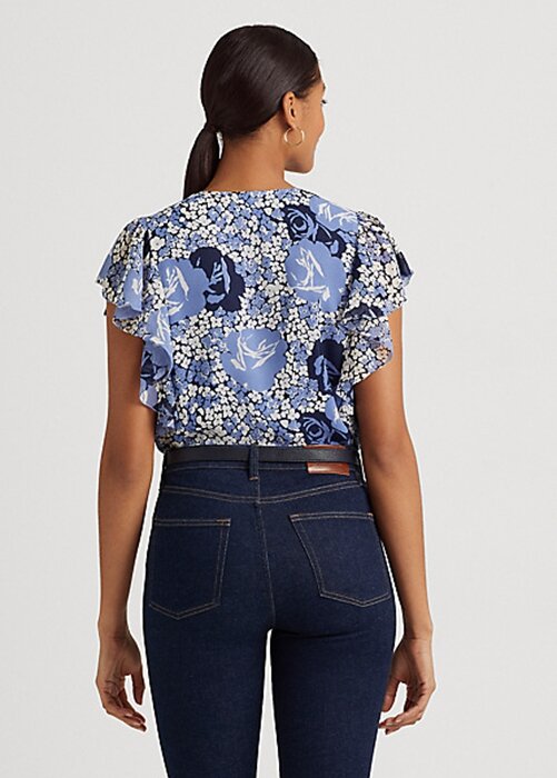 Camisas de georgette arrugadas con estampado floral de Ralph Lauren para mujer en azul Camisas de georgette arrugadas con estampado floral de Ralph Lauren para mujer en azul
