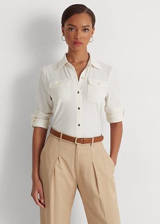 Camisas de jersey elástico Ralph Lauren color crema para mujer Camisas de jersey elástico Ralph Lauren color crema para mujer