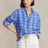 Camisas de lino a cuadros de corte relajado de Ralph Lauren para mujer en azul Camisas de lino a cuadros de corte relajado de Ralph Lauren para mujer en azul