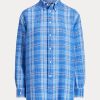 Camisas de lino a cuadros de corte relajado de Ralph Lauren para mujer en azul Camisas de lino a cuadros de corte relajado de Ralph Lauren para mujer en azul