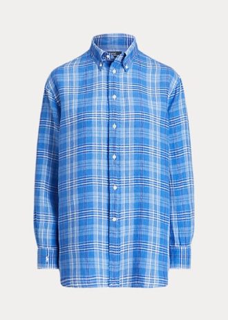 Camisas de lino a cuadros de corte relajado de Ralph Lauren para mujer en azul Camisas de lino a cuadros de corte relajado de Ralph Lauren para mujer en azul