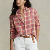 Camisas de lino a cuadros de corte relajado de Ralph Lauren para mujer en color rosa Camisas de lino a cuadros de corte relajado de Ralph Lauren para mujer en color rosa