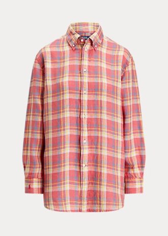 Camisas de lino a cuadros de corte relajado de Ralph Lauren para mujer en color rosa Camisas de lino a cuadros de corte relajado de Ralph Lauren para mujer en color rosa