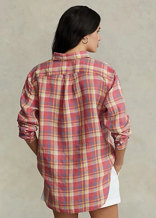 Camisas de lino a cuadros de corte relajado de Ralph Lauren para mujer en color rosa Camisas de lino a cuadros de corte relajado de Ralph Lauren para mujer en color rosa