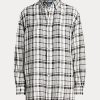 Camisas de lino a cuadros de corte relajado Ralph Lauren para mujer en blanco y negro Camisas de lino a cuadros de corte relajado Ralph Lauren para mujer en blanco y negro