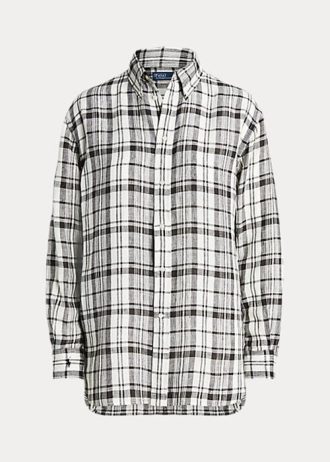 Camisas de lino a cuadros de corte relajado Ralph Lauren para mujer en blanco y negro Camisas de lino a cuadros de corte relajado Ralph Lauren para mujer en blanco y negro