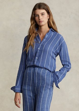 Camisas de lino a rayas de corte relajado de Ralph Lauren para mujer en azul Camisas de lino a rayas de corte relajado de Ralph Lauren para mujer en azul