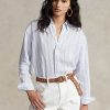 Camisas de lino a rayas de corte relajado de Ralph Lauren para mujer en azul Camisas de lino a rayas de corte relajado de Ralph Lauren para mujer en azul