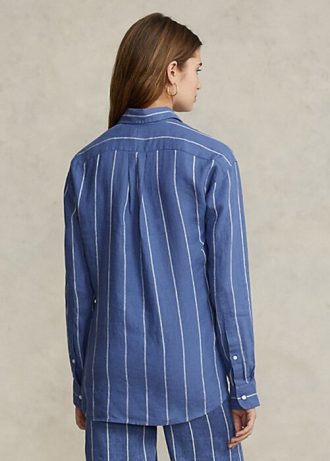 Camisas de lino a rayas de corte relajado de Ralph Lauren para mujer en azul Camisas de lino a rayas de corte relajado de Ralph Lauren para mujer en azul
