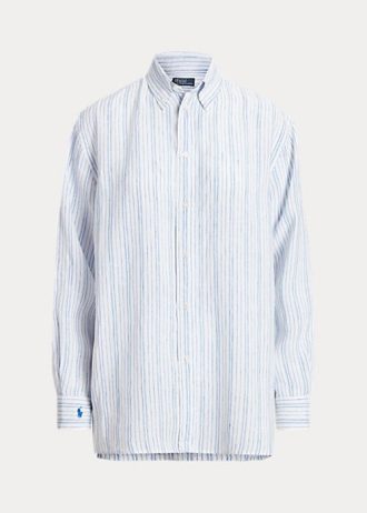 Camisas de lino a rayas de corte relajado de Ralph Lauren para mujer en azul Camisas de lino a rayas de corte relajado de Ralph Lauren para mujer en azul