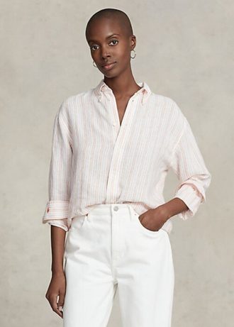 Camisas de lino a rayas de corte relajado de Ralph Lauren para mujer en color rosa Camisas de lino a rayas de corte relajado de Ralph Lauren para mujer en color rosa