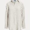 Camisas de lino a rayas de corte relajado Ralph Lauren para mujer en marrón/blanco Camisas de lino a rayas de corte relajado Ralph Lauren para mujer en marrón/blanco