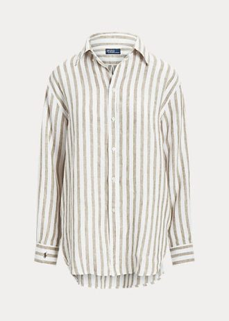 Camisas de lino a rayas de corte relajado Ralph Lauren para mujer en marrón/blanco Camisas de lino a rayas de corte relajado Ralph Lauren para mujer en marrón/blanco