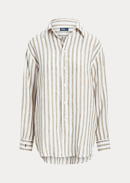Camisas de lino a rayas de corte relajado Ralph Lauren para mujer en marrón/blanco Camisas de lino a rayas de corte relajado Ralph Lauren para mujer en marrón/blanco