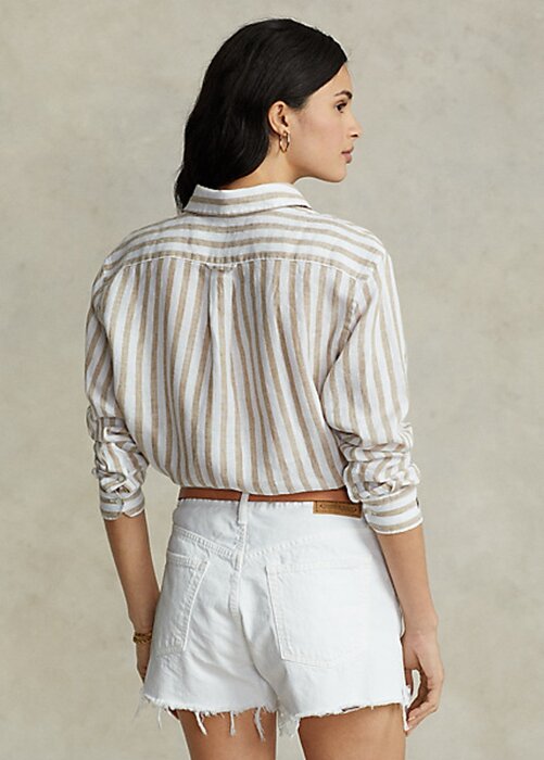Camisas de lino a rayas de corte relajado Ralph Lauren para mujer en marrón/blanco Camisas de lino a rayas de corte relajado Ralph Lauren para mujer en marrón/blanco