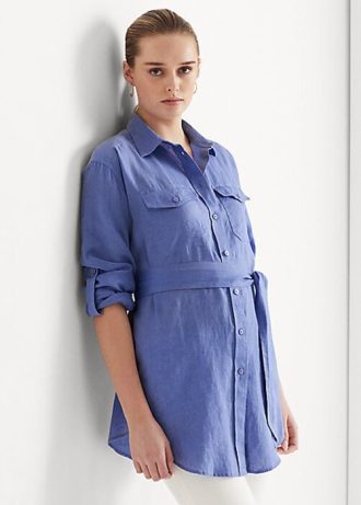Camisas de lino con cinturón de Ralph Lauren para mujer en azul Camisas de lino con cinturón de Ralph Lauren para mujer en azul