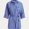 Camisas de lino con cinturón de Ralph Lauren para mujer en azul Camisas de lino con cinturón de Ralph Lauren para mujer en azul