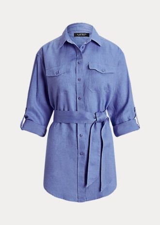 Camisas de lino con cinturón de Ralph Lauren para mujer en azul Camisas de lino con cinturón de Ralph Lauren para mujer en azul