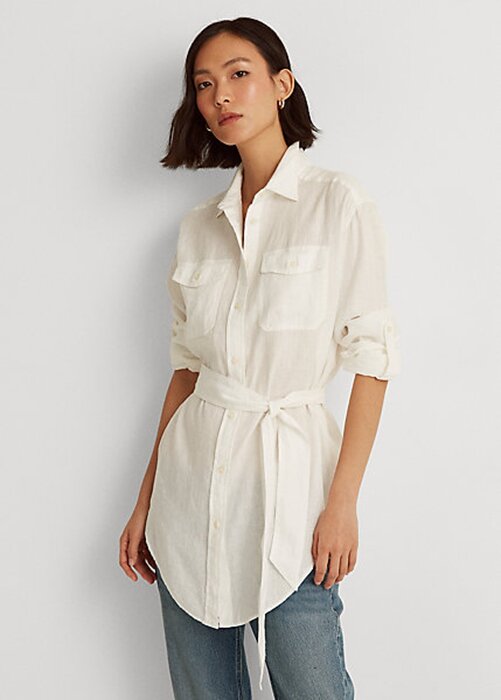 Camisas de lino con cinturón Ralph Lauren blancas para mujer Camisas de lino con cinturón Ralph Lauren blancas para mujer