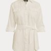 Camisas de lino con cinturón Ralph Lauren blancas para mujer Camisas de lino con cinturón Ralph Lauren blancas para mujer