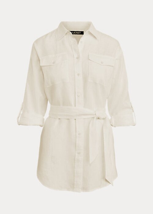Camisas de lino con cinturón Ralph Lauren blancas para mujer Camisas de lino con cinturón Ralph Lauren blancas para mujer