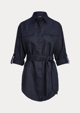 Camisas de lino con cinturón Ralph Lauren para mujer en color azul marino Camisas de lino con cinturón Ralph Lauren para mujer en color azul marino