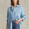 Camisas de lino de corte relajado Ralph Lauren azules para mujer Camisas de lino de corte relajado Ralph Lauren azules para mujer