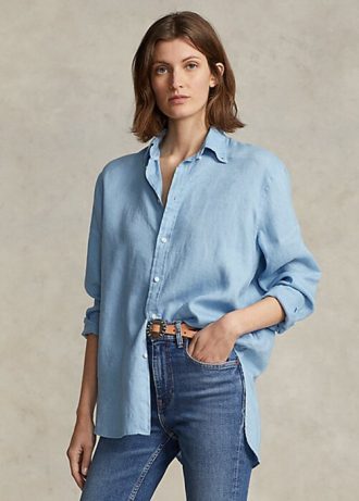 Camisas de lino de corte relajado Ralph Lauren azules para mujer