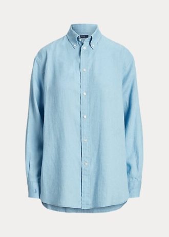 Camisas de lino de corte relajado Ralph Lauren azules para mujer