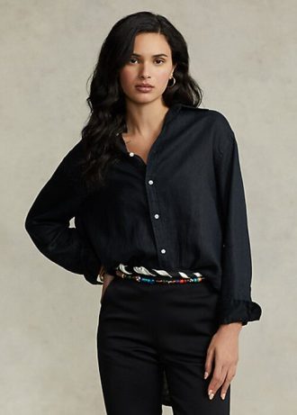 Camisas de lino de corte relajado Ralph Lauren negras para mujer