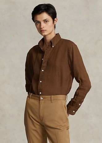 Camisas de lino de corte relajado Ralph Lauren para mujer en color marrón