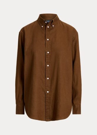 Camisas de lino de corte relajado Ralph Lauren para mujer en color marrón