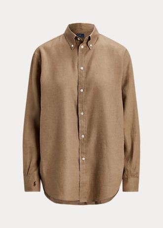 Camisas de lino de corte relajado Ralph Lauren para mujer en color marrón