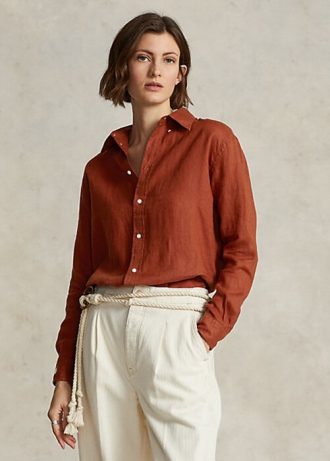 Camisas de lino de corte relajado Ralph Lauren para mujer en color naranja