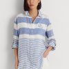 Camisas de lino extragrandes a rayas Ralph Lauren para mujer en azul y blanco Camisas de lino extragrandes a rayas Ralph Lauren para mujer en azul y blanco