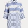 Camisas de lino extragrandes a rayas Ralph Lauren para mujer en azul y blanco Camisas de lino extragrandes a rayas Ralph Lauren para mujer en azul y blanco
