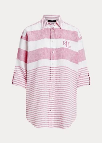 Camisas de lino oversize a rayas de Ralph Lauren en color rosa para mujer