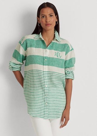 Camisas de lino oversize a rayas verdes de Ralph Lauren para mujer