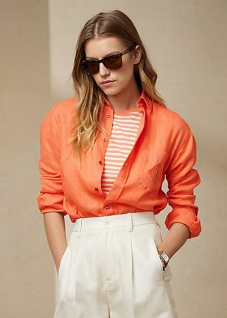 Camisas de lino Ralph Lauren Adrien para mujer en color naranja
